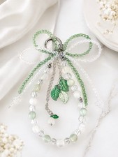 Green White Bow Nature Themed Bag Charm Keychain For Bags And Purses Handmade