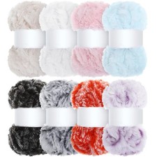 8 Skeins Faux Fur Yarn Soft Chunky Fluffy Yarn for Winter Crochet Knit, Scarv...