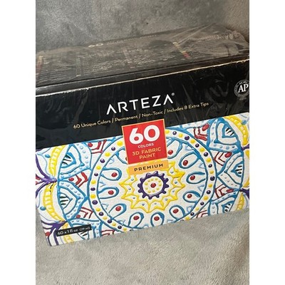 Arteza 3D Fabric Paint Set 60 Colors Premium Permanent Non Toxic Craft Textile