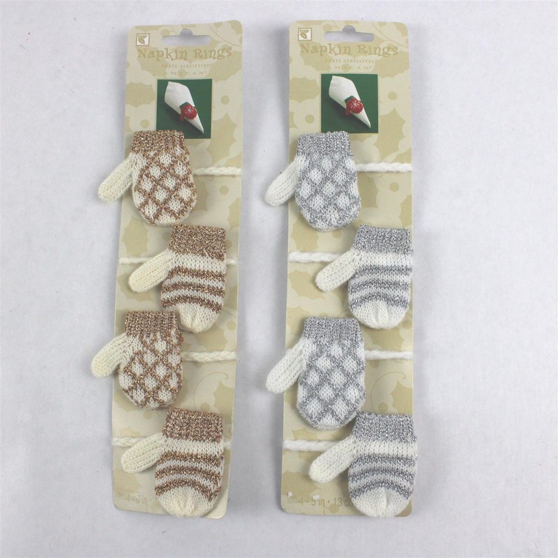 Lot of 2 Amscan Mitten Glitter Napkin Ring Sets Holiday Christmas 8 Total