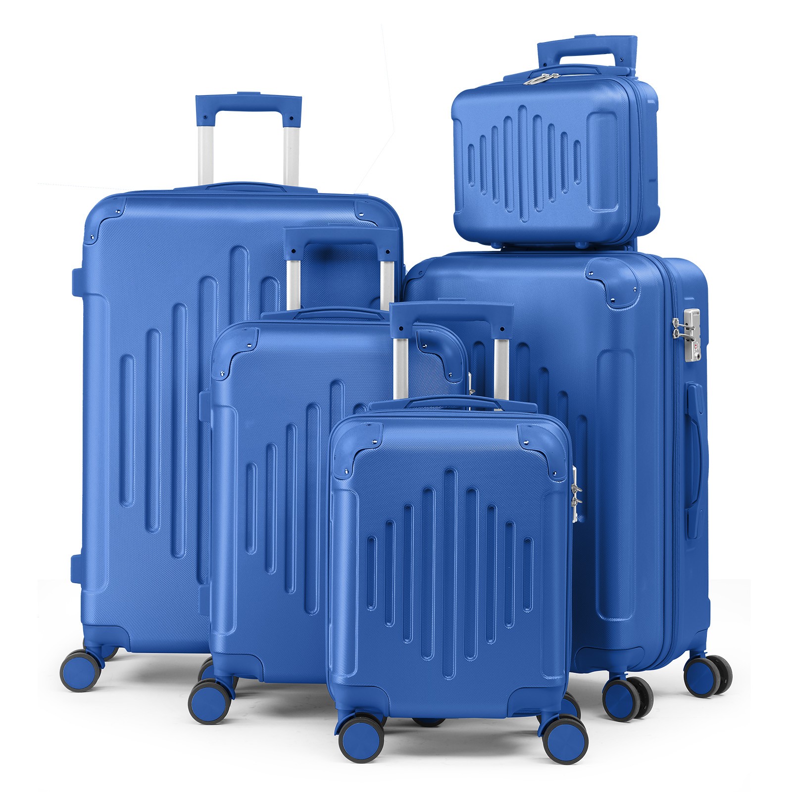 5-Piece ABS Luggage Set with Diamond Texture Reinforced Corners Navy Blue