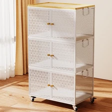 3 Tier Metal Storage Bins and Boxes Organizer, Magnetic Doors & 360°Swivel Lo...