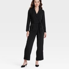 NWT A New Day Womens Black Long Sleeve Belted Wide Leg Jumpsuit Size XS
