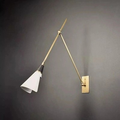 PAIR SCICCOSO Adjustable Brass Wall Light  Mid-Century White and Brass Wall Lamp