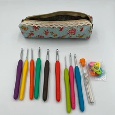 Large-Eye Blunt Needles Yarn Knitting Plus Crochet Hooks Set with Case - New