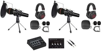 Rockville Line8 USB 2-Person Podcast Podcasting Recording Kit w/Mics+Headphones