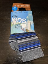 New Icebreaker Kid's Crew Socks Large 12-1.5 Blue Black 70 Wool