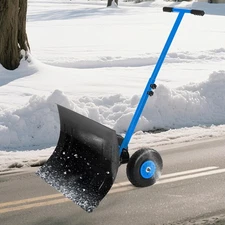 Snow Shovel w/Wheels,Heavy Duty Snow Pusher for Driveway,Adjustable Angle,Handle