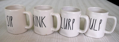 Rae Dunn White 4 Pcs Cafe Expresso Mini Mug Cup Set Sip Drink Gulp Slurp B10