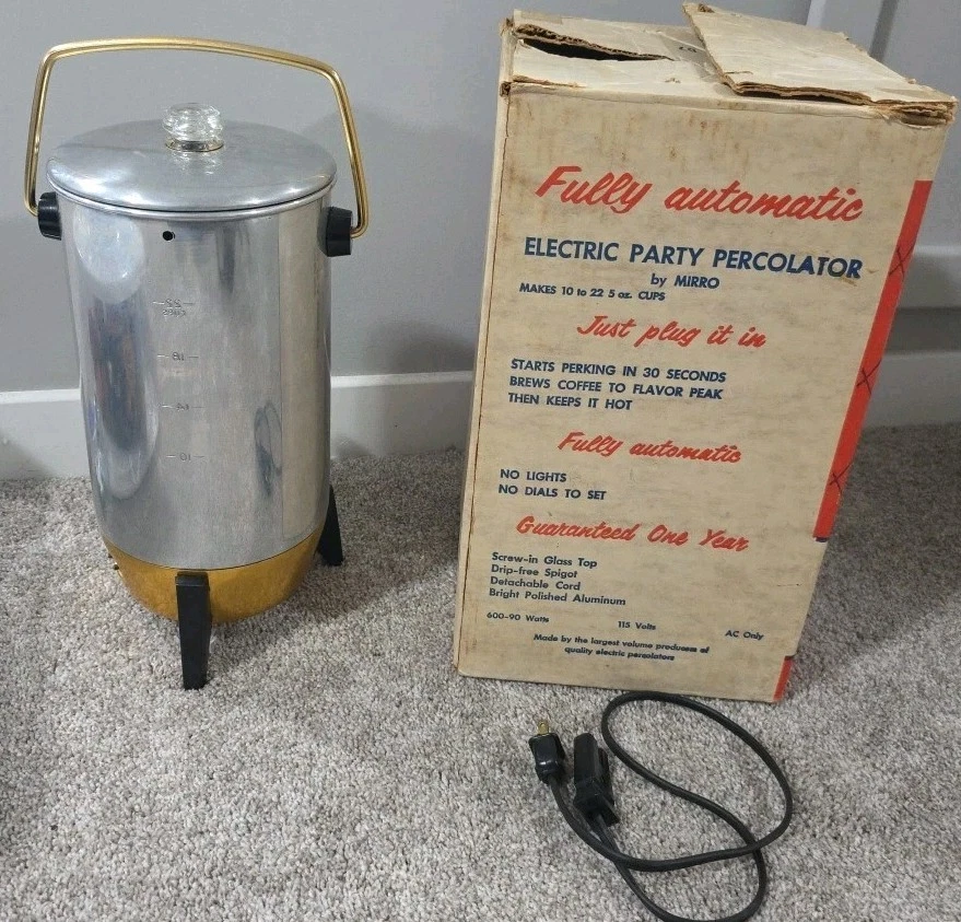 Dispensador de bebidas percolador de café eléctrico vintage Mirro Party Perk 22 tazas Foto 3 de 4