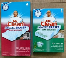 Mr Clean Magic Erasers rare EX-Power 4pk +  2pk Bath Scrubber with Febreze Rain
