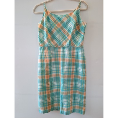 #ad Ann Taylor Factory Turquoise Orange Plaid Cotton Sheath Dress Size 8 Sleeveless $24.99