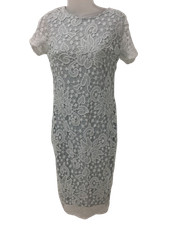 AX PARIS Ladies UK 12 White/Blue Lace Floral Lined Dress New With Tags Classic