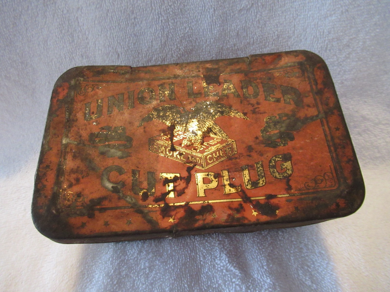 Antique Metal Union Leader Cut Plug Smoke And Chew Tobacco Tin Empty Vintage