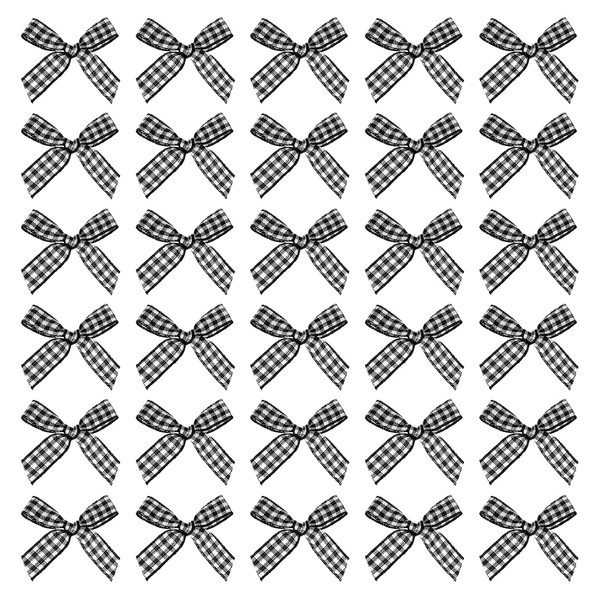 100 StüCk Mini Gingham Schleifen 1.8 Zoll Satin Schleifen Schwarz Weiß-image