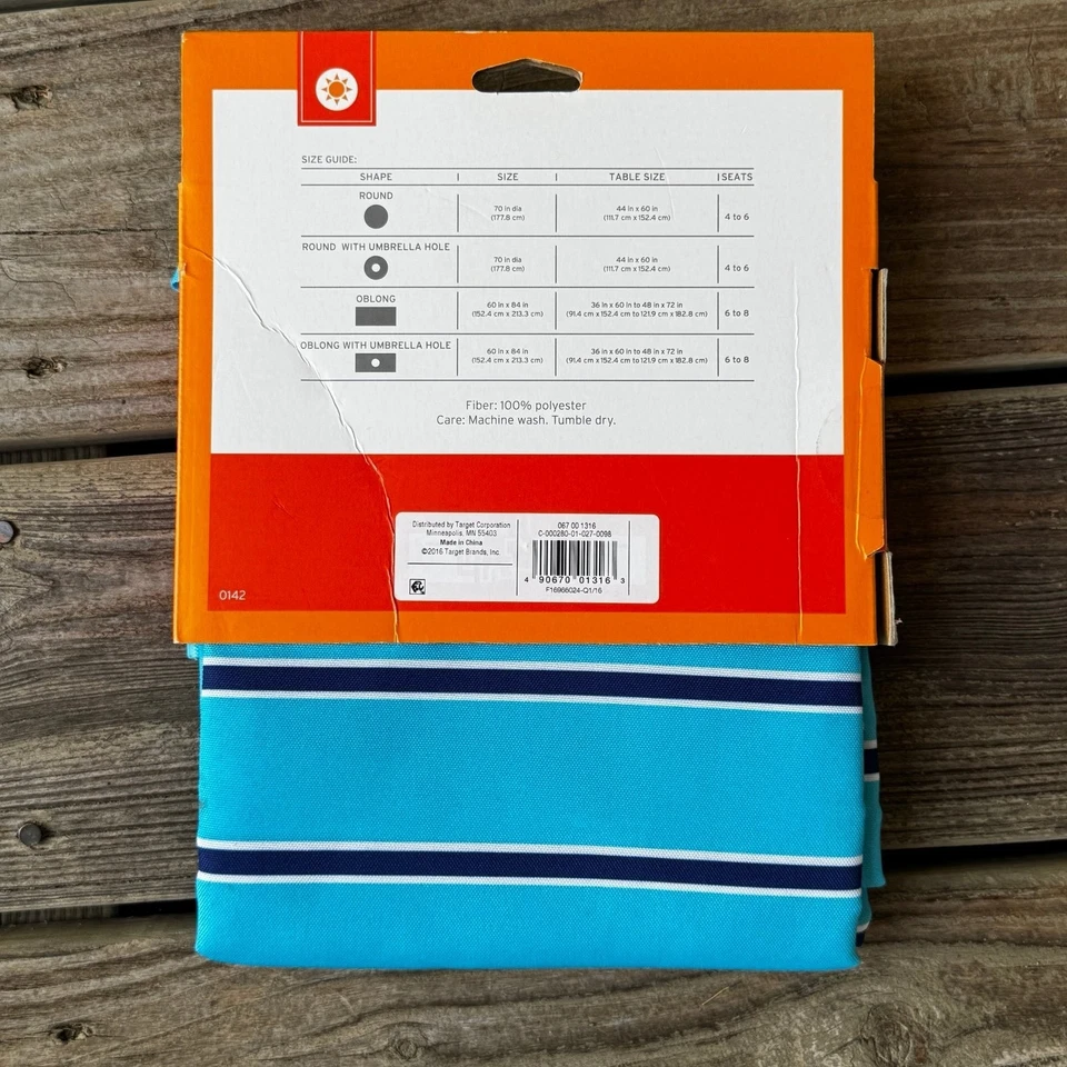 NEW NWT Target Blue with White Stripes Round 70 Inch Diameter Fabric Tablecloth - Image 3 of 4