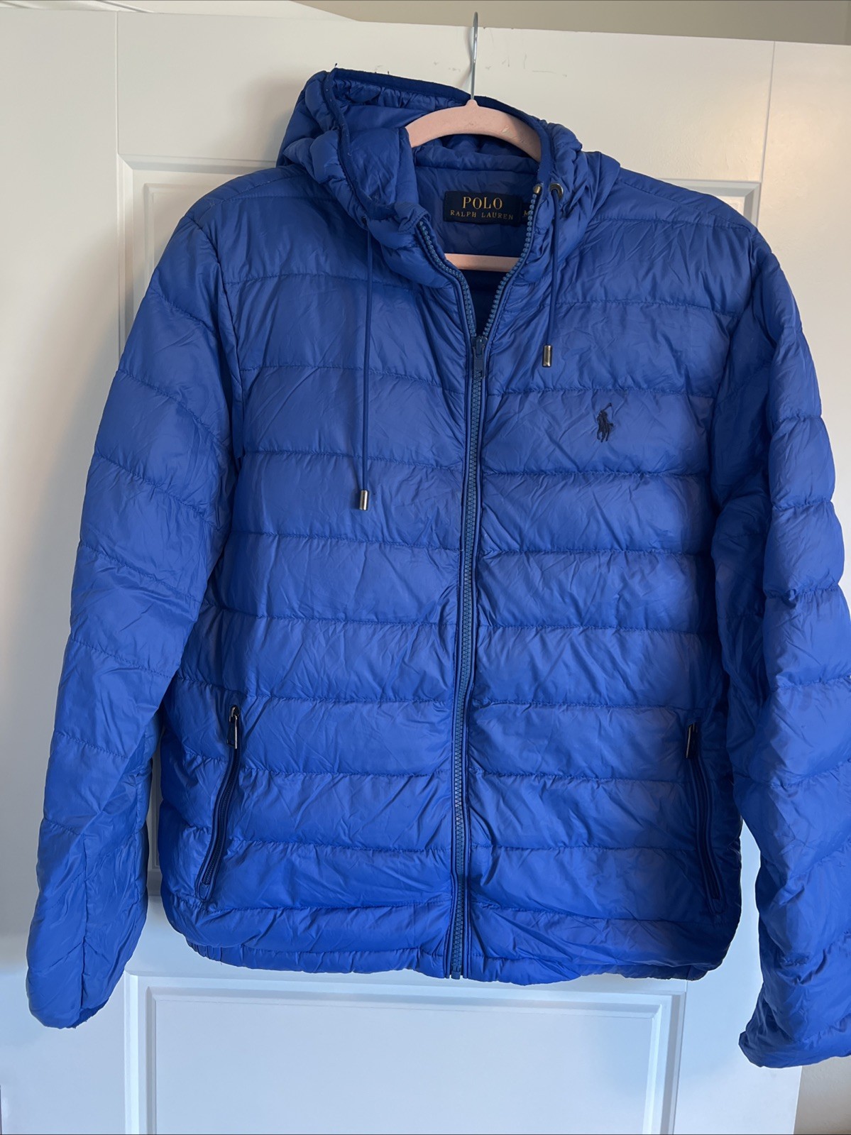 Polo Ralph Lauren Nylon Micro Duck Down Puffer Hooded Jacket Coat Men's Size M