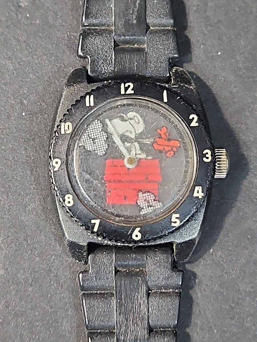 パブミラー・スヌーピー 飛行機デザイン 1965年 Snoopy and the Red Barron Flying Ace 1965 hand wind Wristwatch