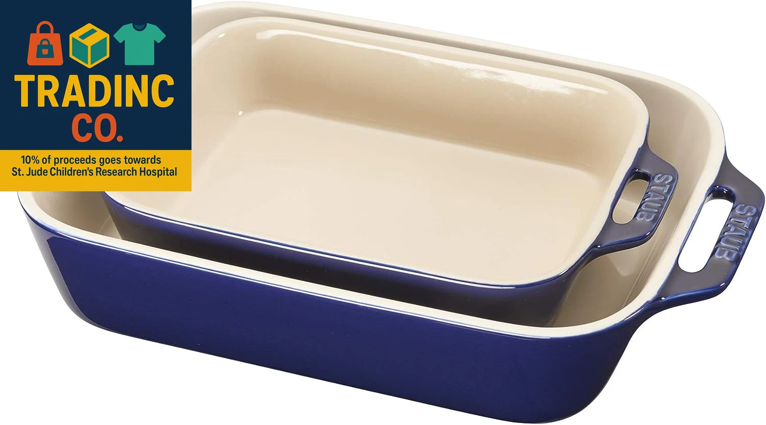 Ceramic 2-Pc Rectangular Baking Dish Set - Dark Blue