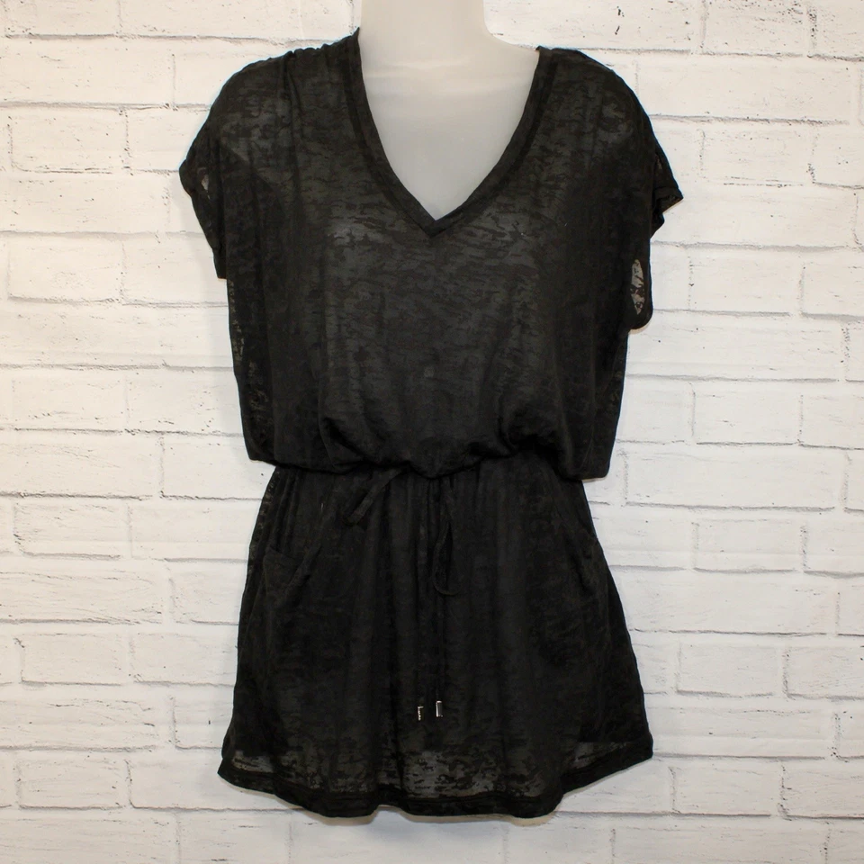 Túnica de natação Calvin Klein Burnout com cordão preta tamanho pequeno/médio nova com etiquetas - Imagem 4 de 4