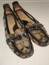 Coach Jillian Driving Loafers Sz 6 Monogram Canvas Pattern Leather Trim Buckle