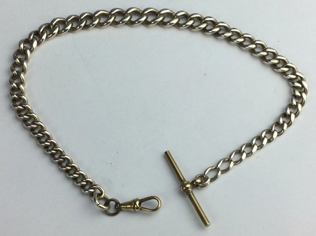 Silver pocket watch top chain with t bar