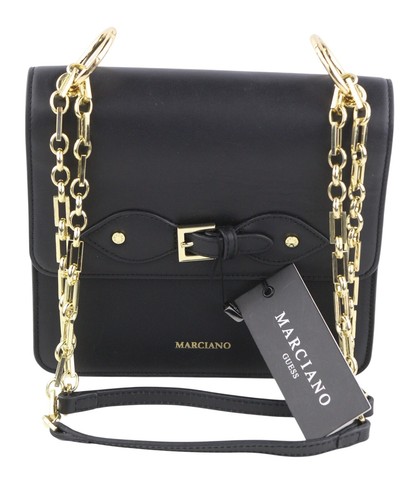MARCIANO BY GUESS Women Bag OS Black Leather Gold Tone Details Crossbody Logo - Picture 2 of 12