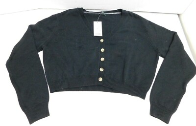 Women's Wild Fable Cropped Buttoned Cardigan Black Size L