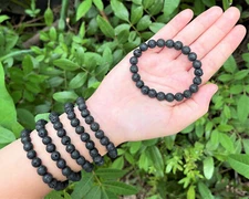 Black Volcanic Lava Rock Bead Bracelet: 8 mm Round Crystals (Stretch Bracelet)