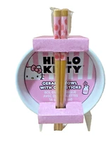 Hello Kitty By Sanrio Ceramic Noodles Bowl with Chopsticks 20 oz New
