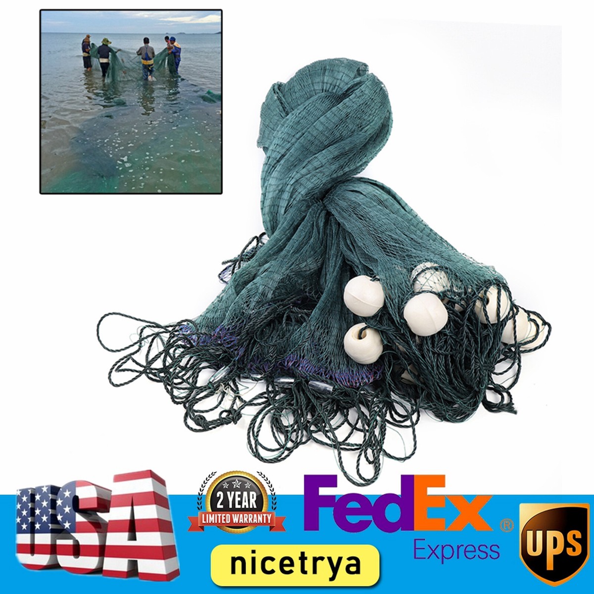 Casting Net Hand Made Beach Seine/Drag Nets Nylon Beach Seine 2cm