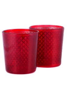 Red Candle Holder Glass Wedding Centerpiece Mercury Tea Light Votive Set of 2