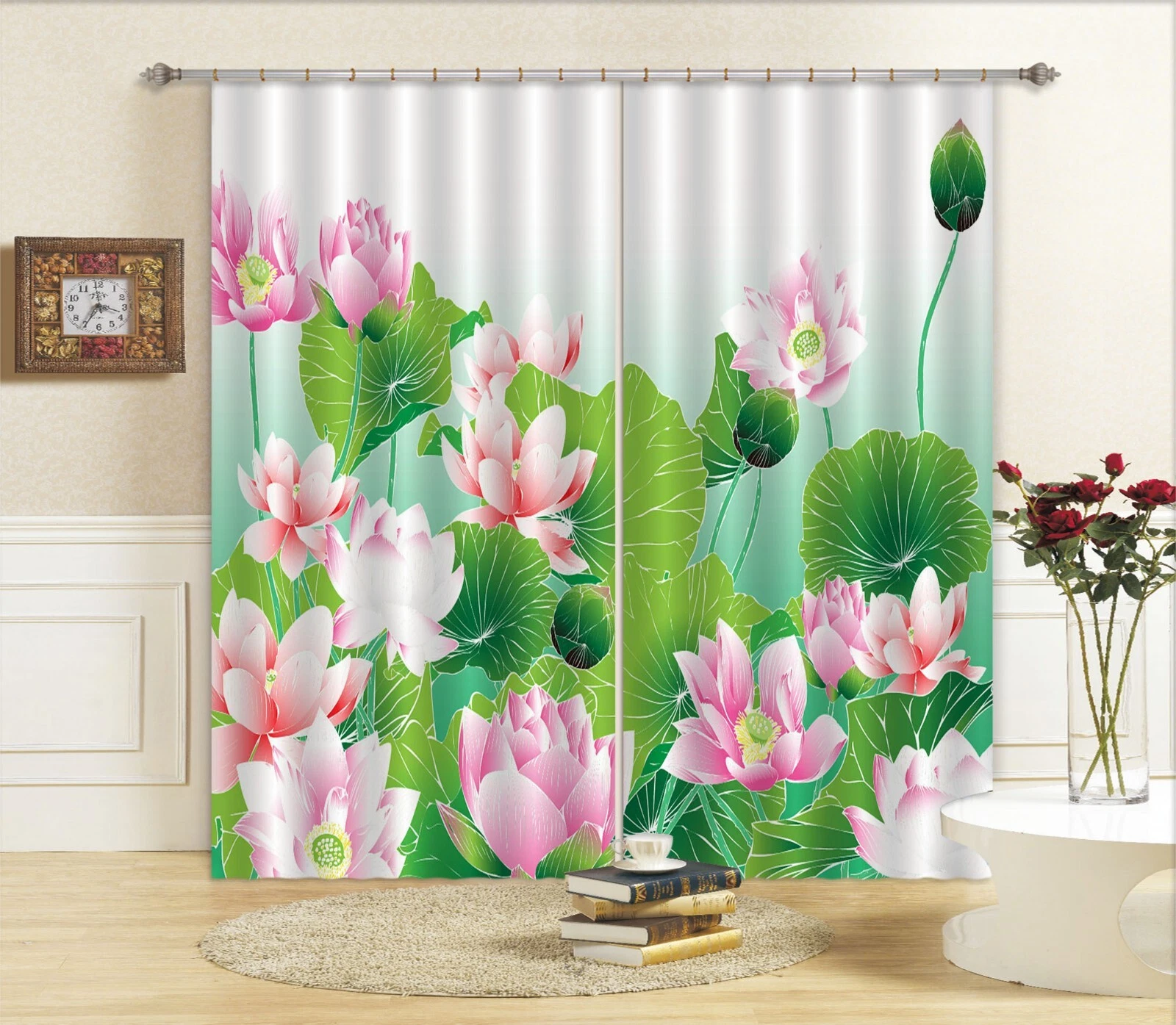 3D Pink Lotus ZHUB776 Photo Curtain Window Blockout Fabric Amy 2023