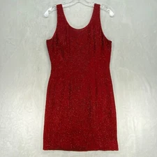 Mark & John Beaded Cocktail Dress Sleeveless Party Red Silk Blend Size M