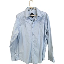 Roar By Buckle Button Up Shirt Men L Blue Embroidered Grunge Rock Punk Western