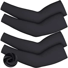4 Pieces Thermal Arm Warmer Compression Arm Sleeve for Men Women Medium Black