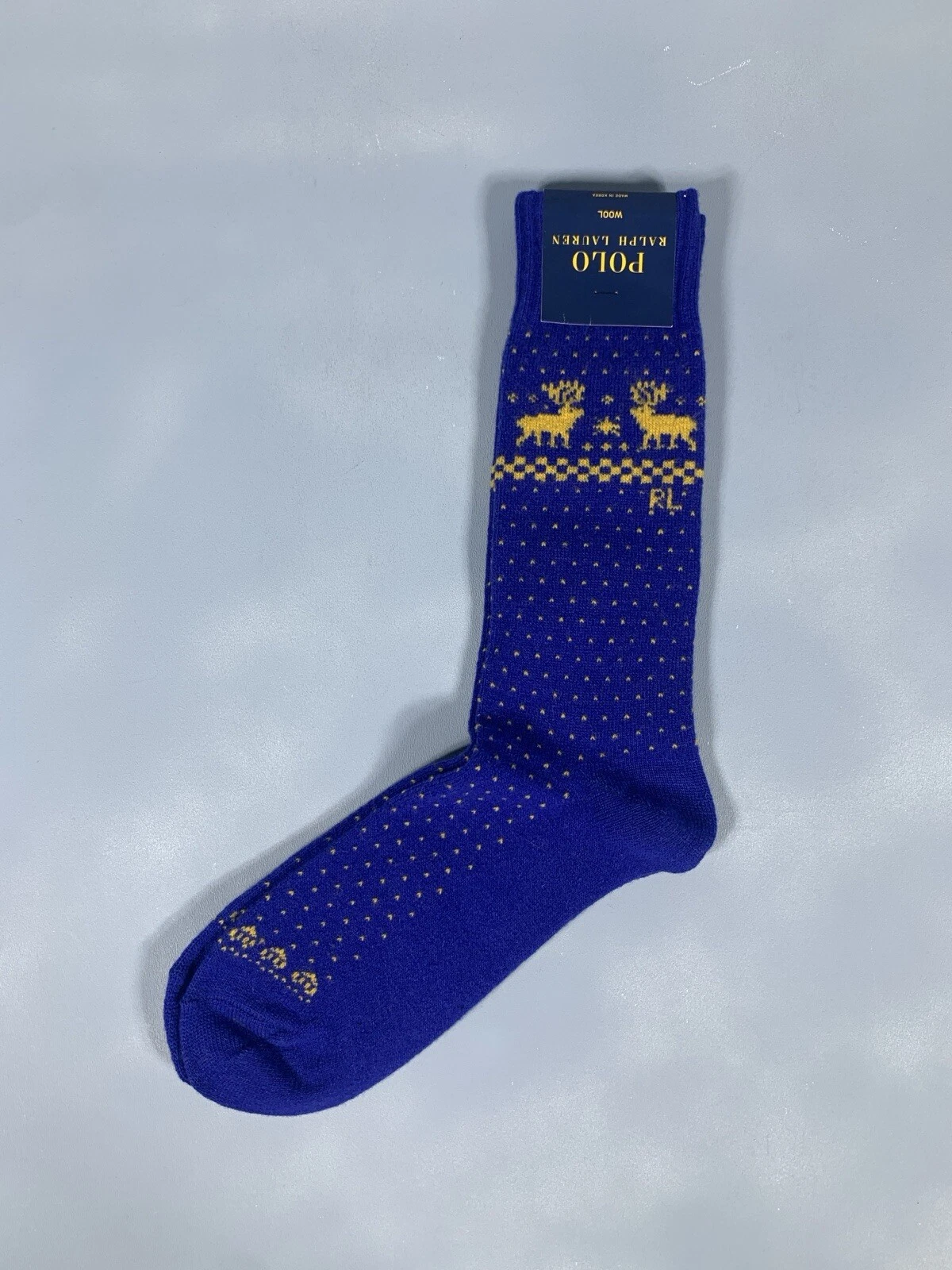 Polo Ralph Lauren Wool Blend Moose Reindeer Socks 1 Pair/Pack Royal Men's 10-13