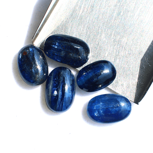 5 Pcs Natural Blue Kyanite Top Quality 12mm-13.6mm Oval Cabochon Loose Gemstones - Picture 7 of 11