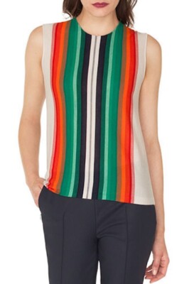 Akris Sleeveless Crewneck Striped Cashmere-Silk Pullover Shell SZ 44 =US 12 NWOT