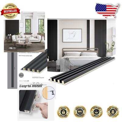8-Piece Modern 3D WPC Slat Wall Paneling - Matte Black Accent for Stylish Spaces