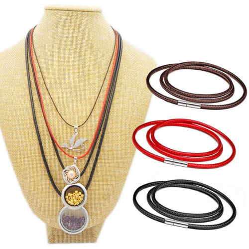 41-60cm Black Cord Leather Necklace Stainless Steel Clasp Wax Rope Chain Jewelry - Photo 1 sur 84