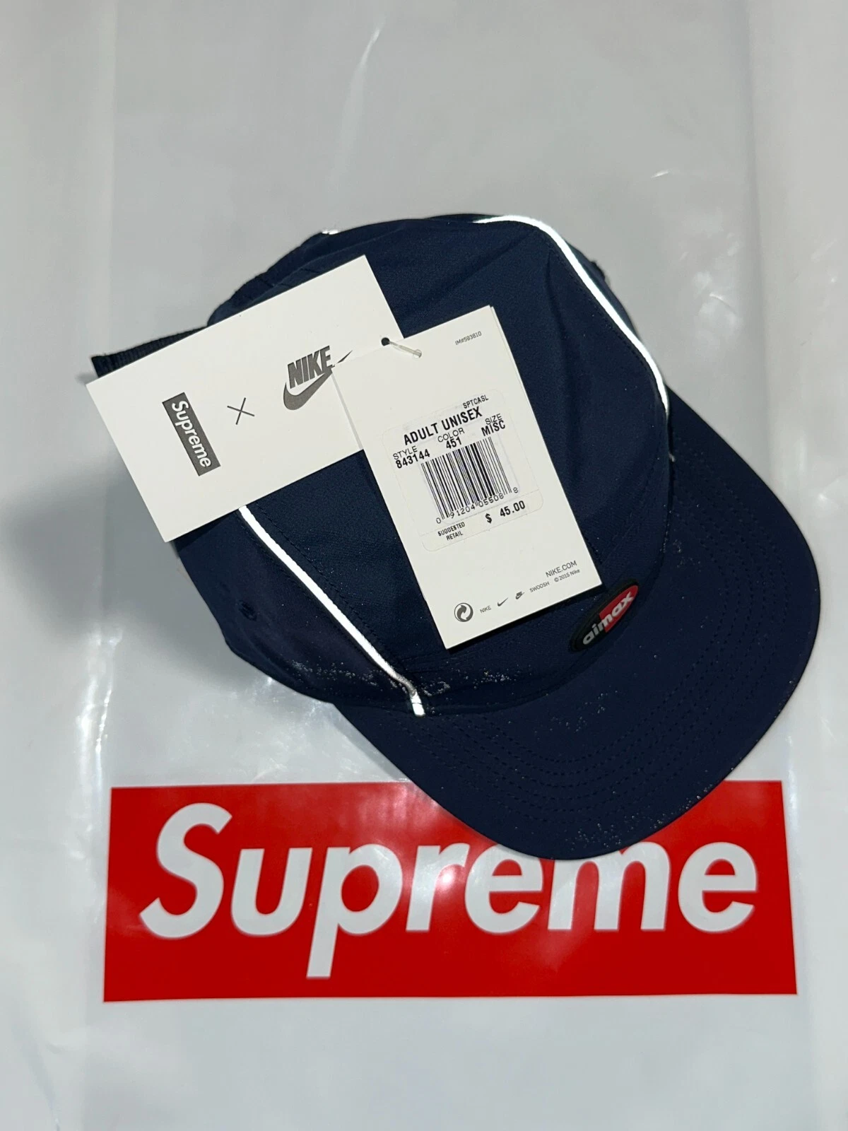 CHAPEAU DE COURSE SUPRÊME NIKE AIR MAX (MARINE) (SS16) CASQUETTE DE CAMP 5 PANNEAUX 6 PANNEAUX CHAPEAU