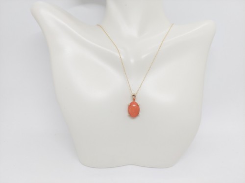 PINK CORAL Oval Pendant 14k Yellow Gold/Necklace w/14k Gold 18" Rope Chain - 第 6/16 張圖片