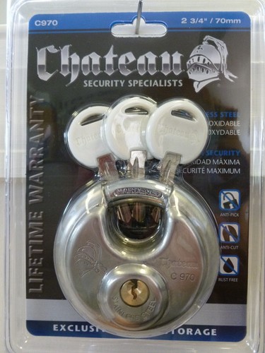 Chateau Padlock Stainless Steel Heavy Duty 3 Keys Round Disc Lock Chateau C-970 - 第 1/2 張圖片