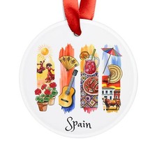 Spain Motifs Graphic - Round Acrylic Ornament - Personalized Holiday Gift