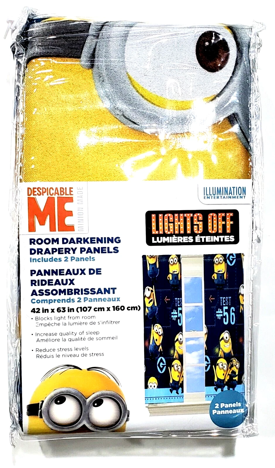 Despicable Me Minion Made Room Darkening 2 Drapery Panels 42 in X 63 in