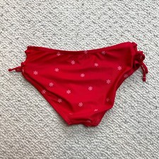Swim Bottoms Womens Small Red Floral Nylon Stretch Beach Pool Cross Lace Hips