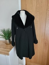 Berghaus Vintage Black Overcoat Wool & Cashmere Blend - Size 12 Faux Fur Collar