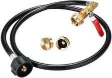48'' Upgraded Propane Refill Adapter Hose, QCC1 Inlet Control Valve 2 Bottle Cap
