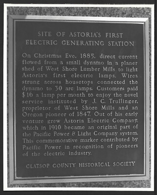 Marker Sign Astoria Oregon First Electrical Generating Station Original Photo